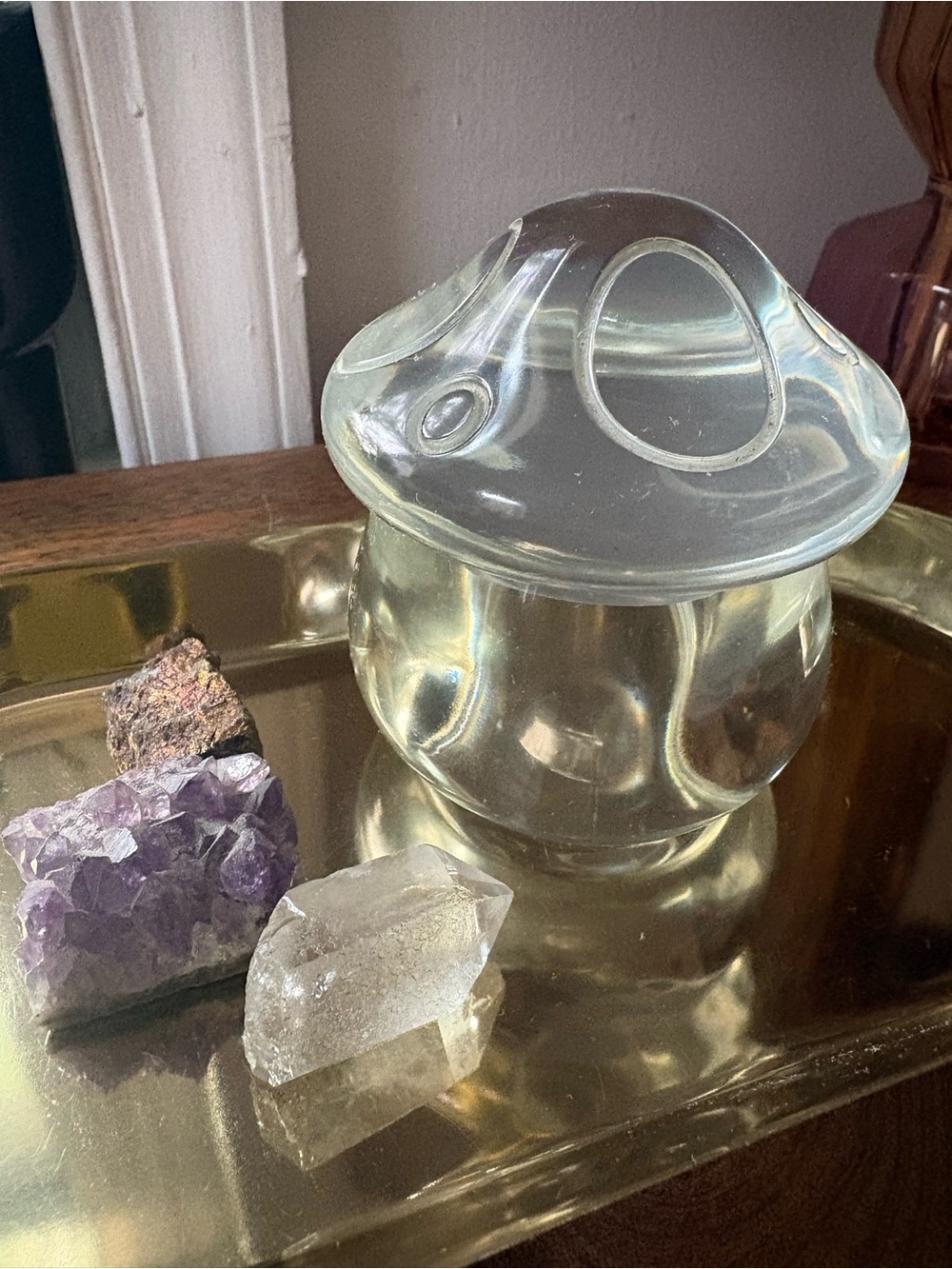 🍄 Clear glass mushroom shaped decorative storage stash jar